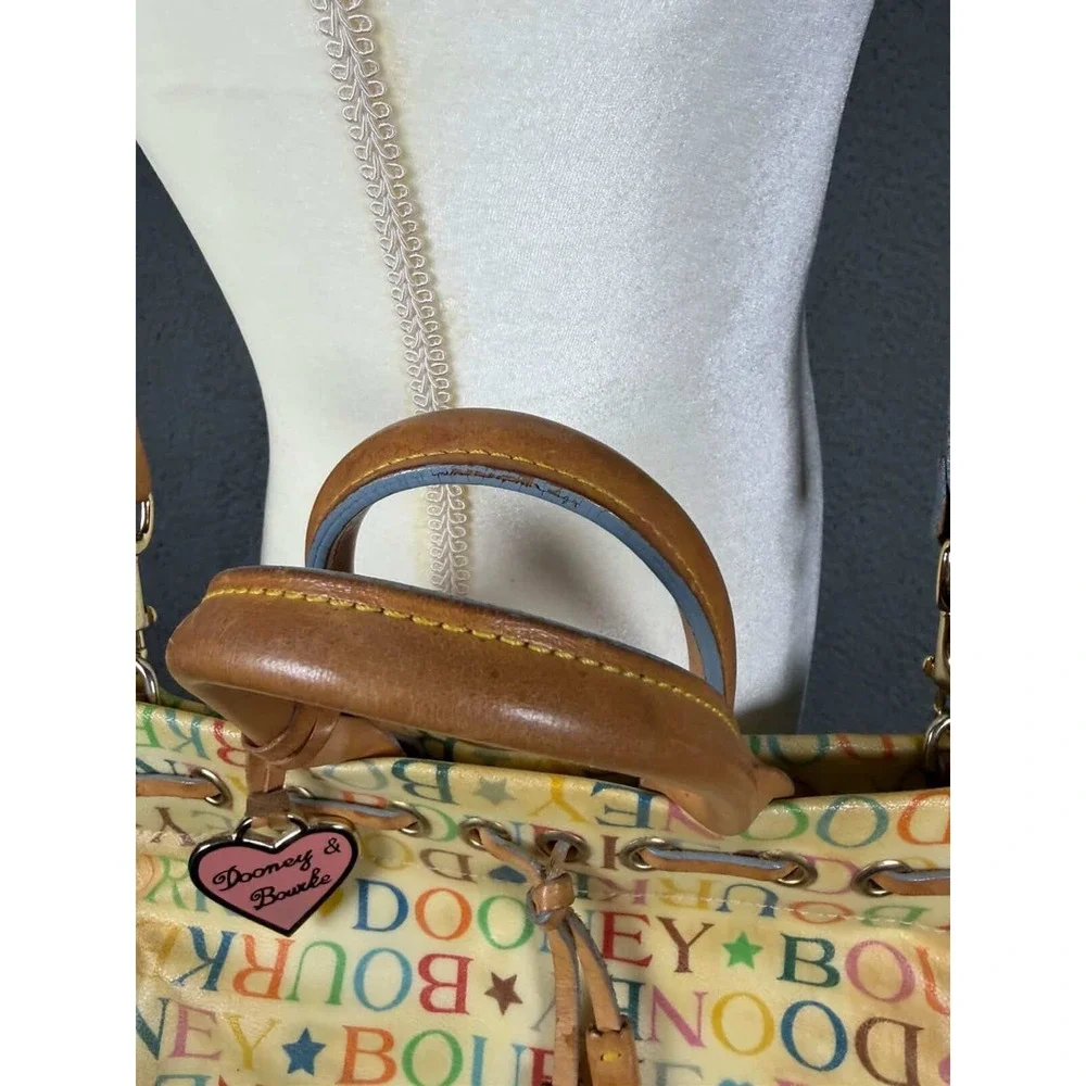 Dooney‎ & Bourke Vintage Rainbow Monogram Satchel Crossbody Bag Cream Multicolor